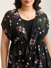 Floral Print Waist-Tie Mini Kimono