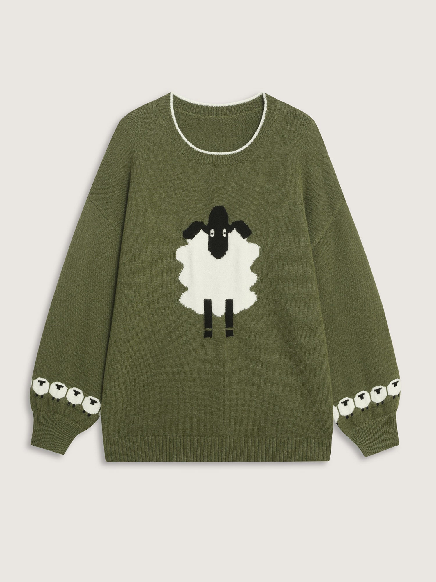Sheep Pattern Balloon Sleeve Pullover