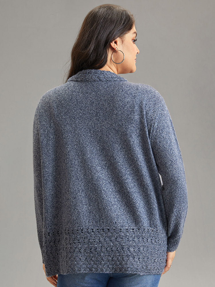 Solid Heather Lapel Collar Arc Hem Cardigan