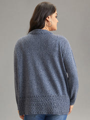 Solid Heather Lapel Collar Arc Hem Cardigan