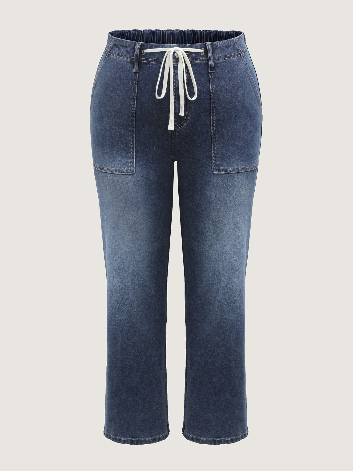Sand Wash Drawstring Straight Leg Jeans