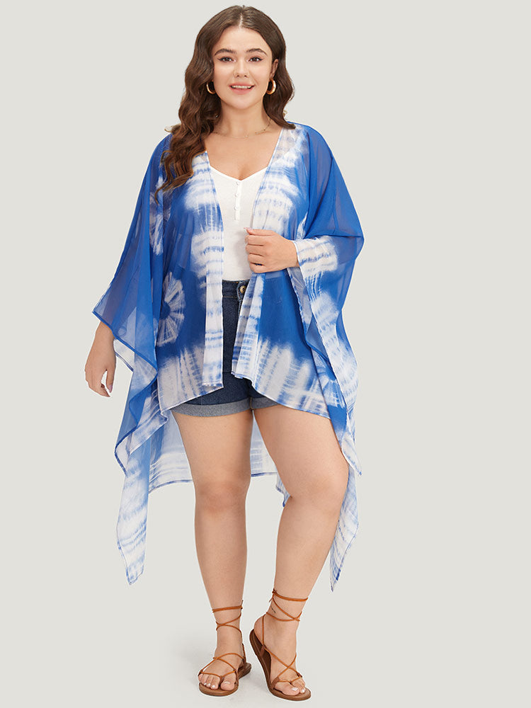 UltraCool Tie Dye Asymmetrical Hem Open Front Kimono