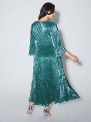 Shimmery Gold Stamped Textured Midi Dress