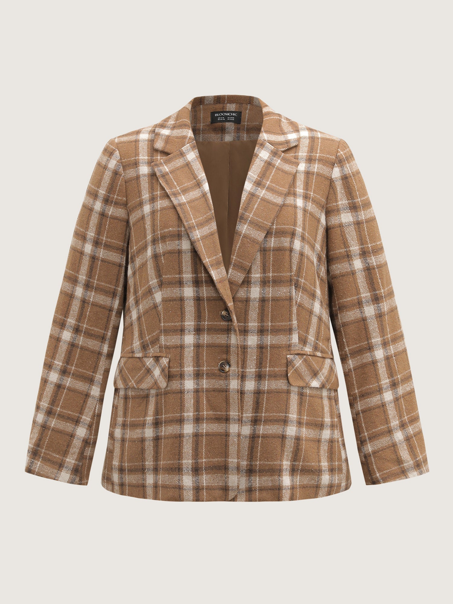 Plaid Pattern Button-Front Blazer