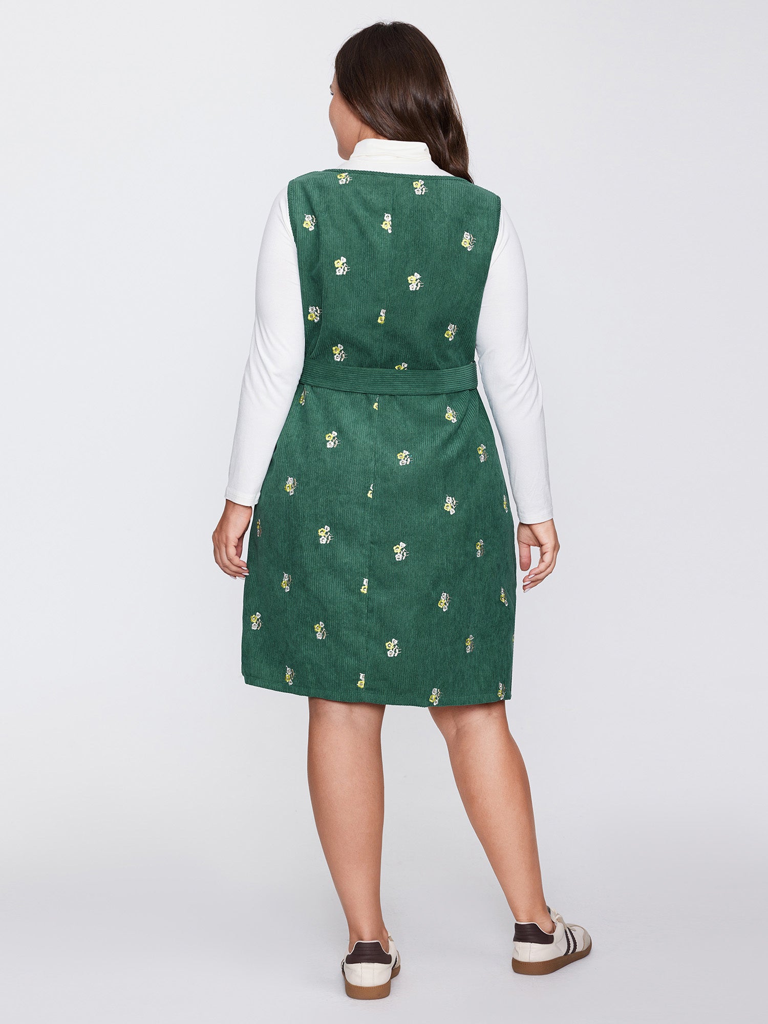 Floral Embroidered Belted Waist Midi Dress