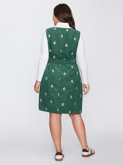 Floral Embroidered Belted Waist Midi Dress