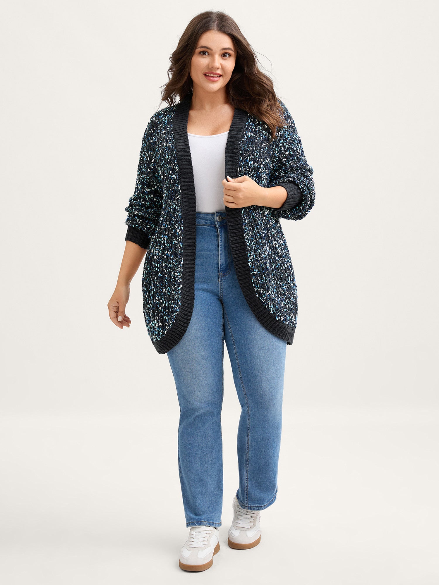 Abstract Textured Cuvy Hem Knit Cardigan
