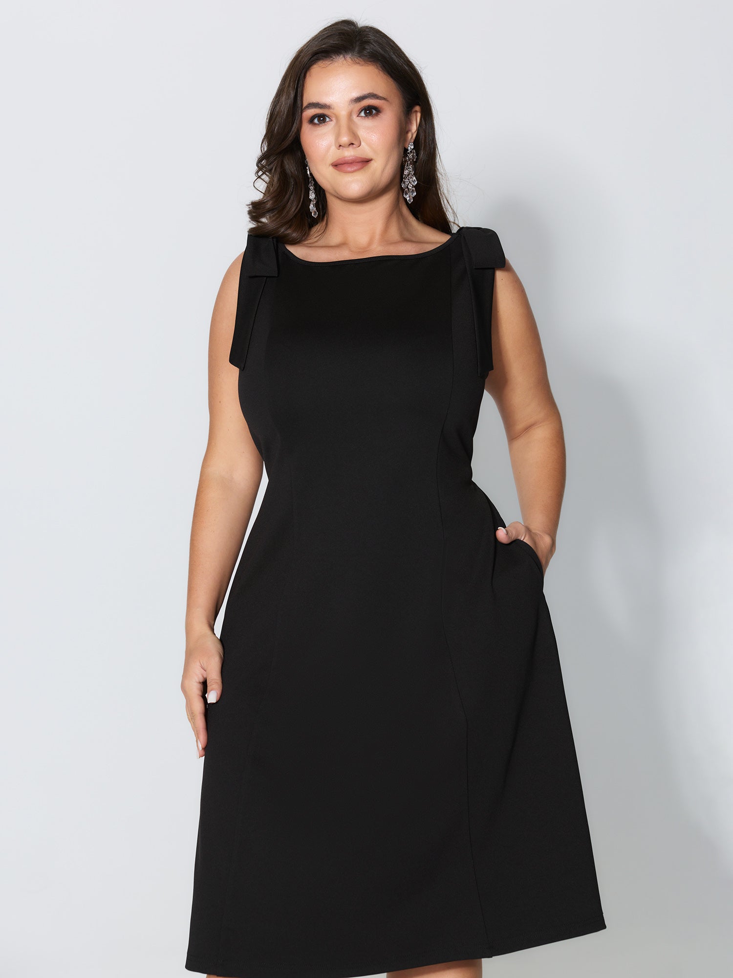 Shoulder Tie Sculpting Bodice Midi Dress