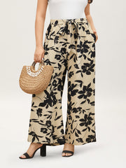 Silhouette Floral Print Ties Side Seam Pocket Pants