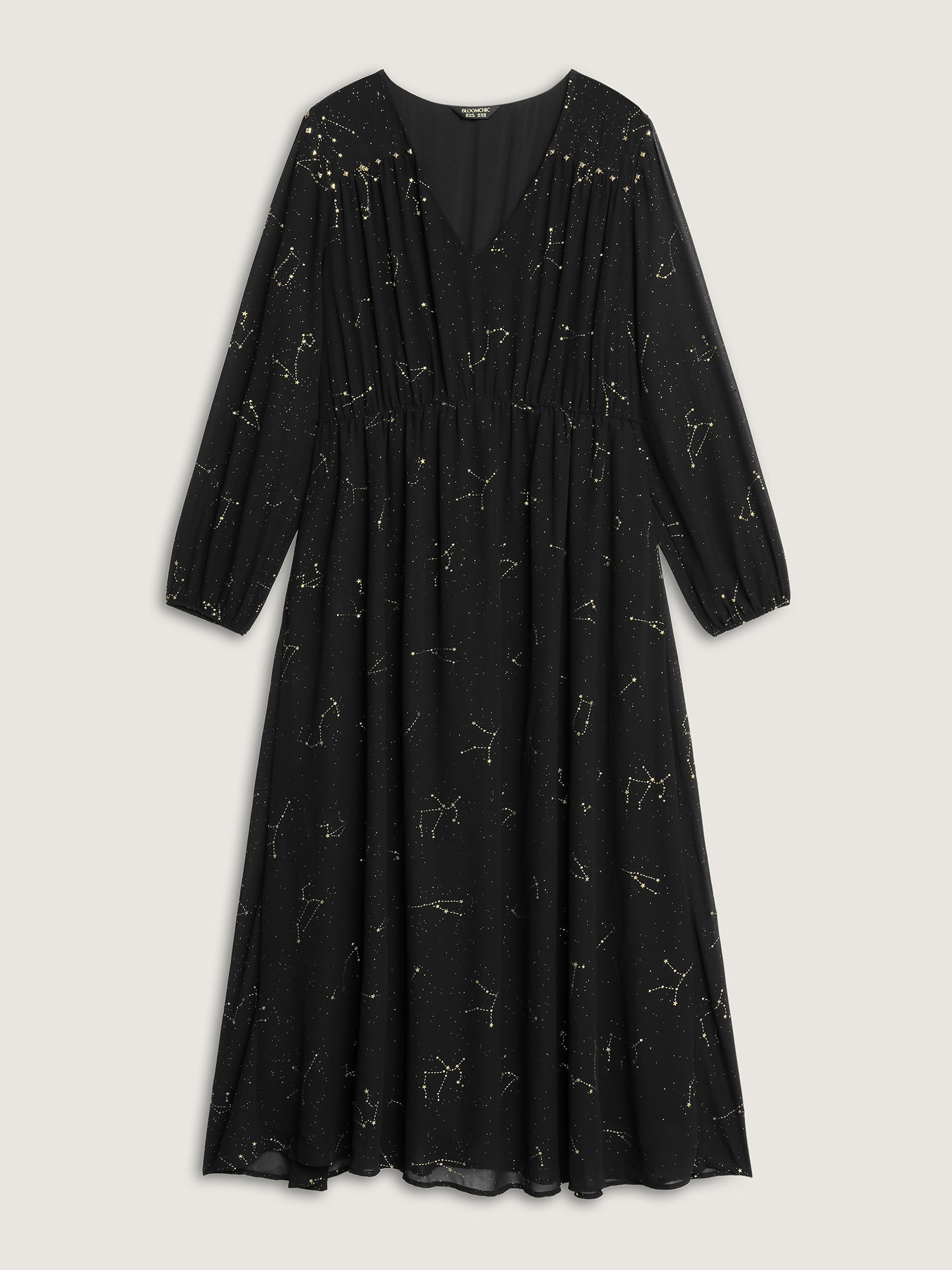 Shimmery Hot Stamped Shirred Pockets Party Dress