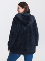 Faux Fur Hooded Pockets Jacket