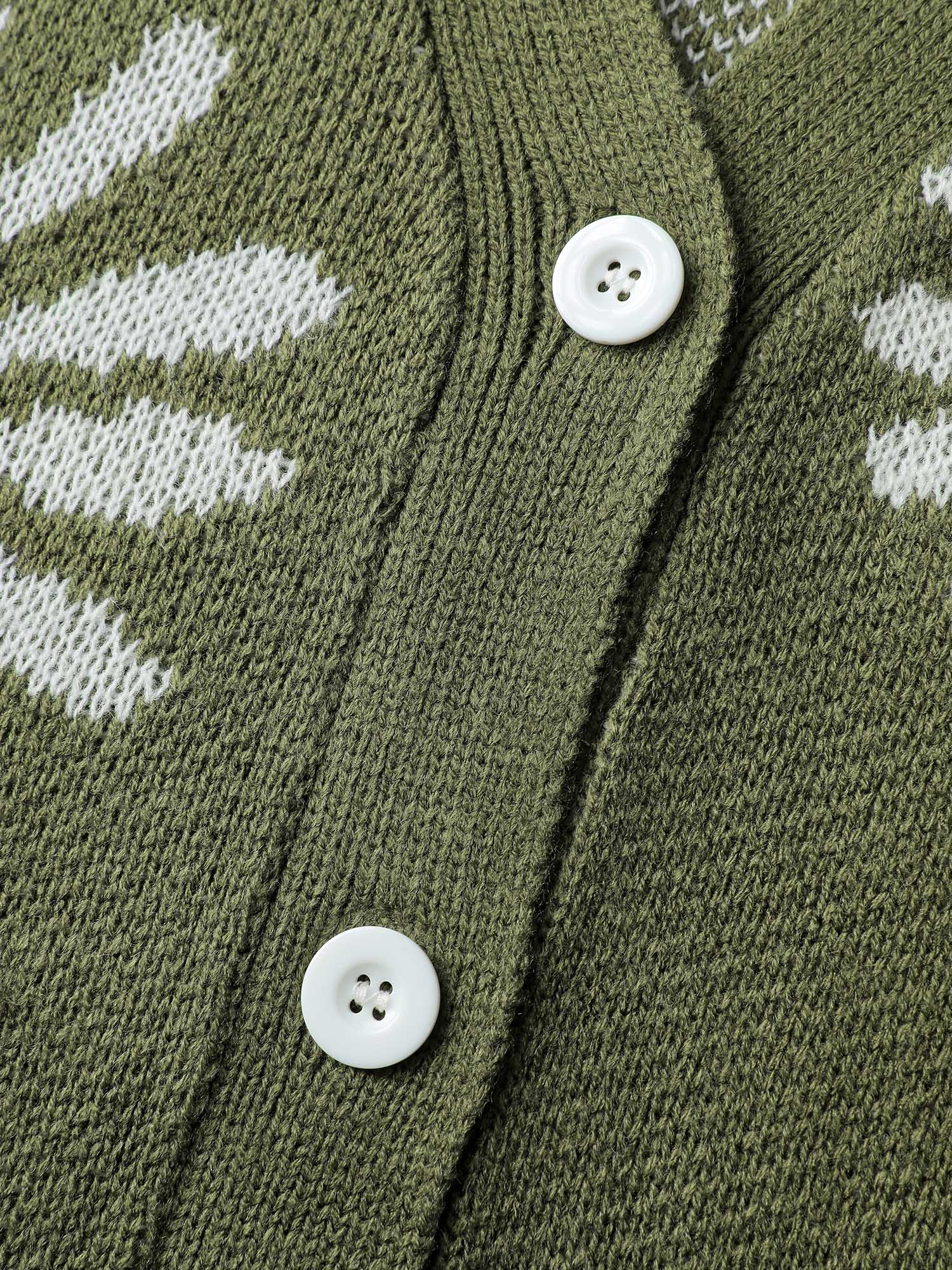 Floral Jacquard Button Pockets Knit Cardigan