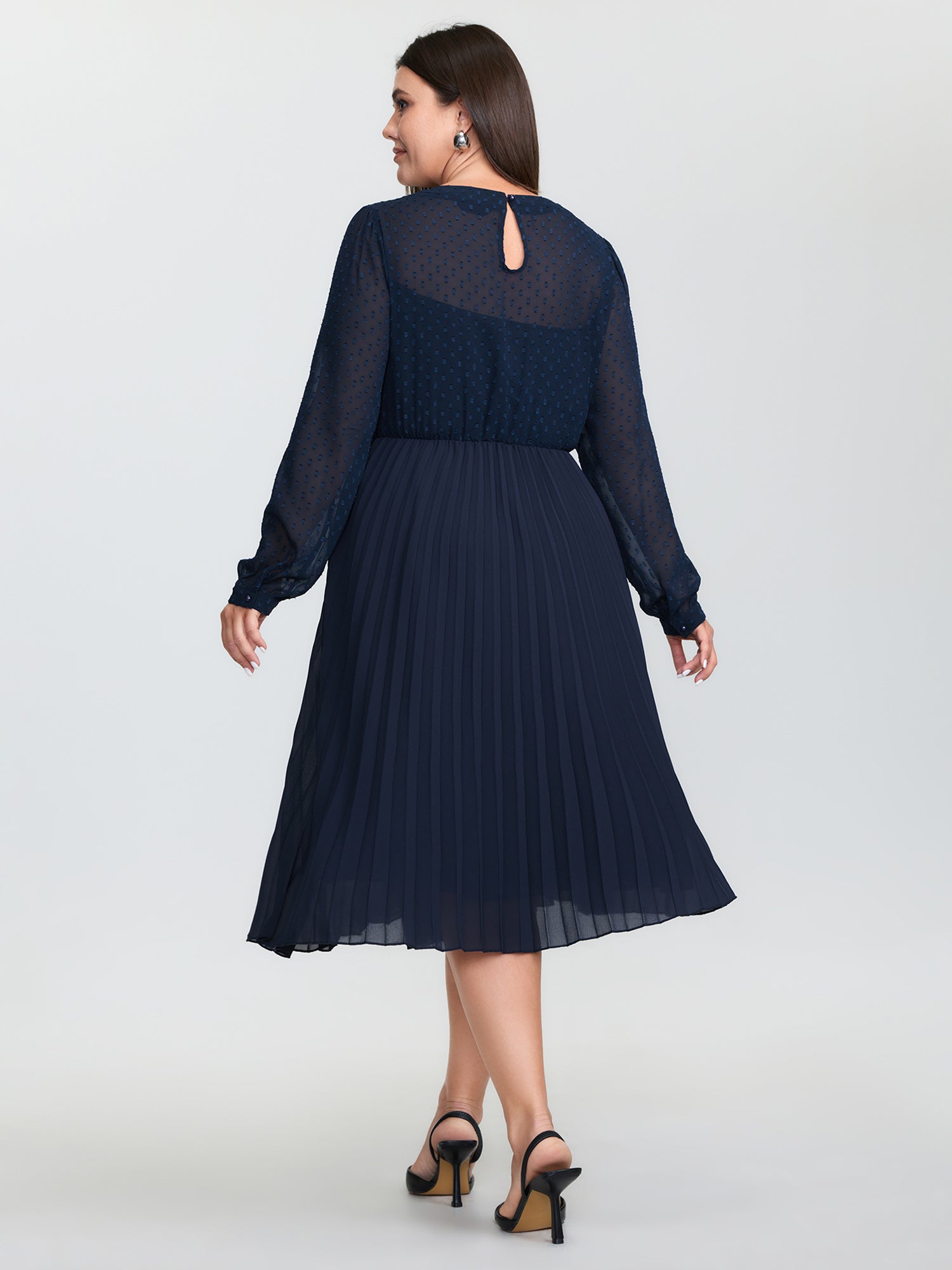 Sheer Polka Dots Pleated Midi Dress