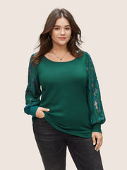 Solid Plants Guipure Lace Gathered T-shirt