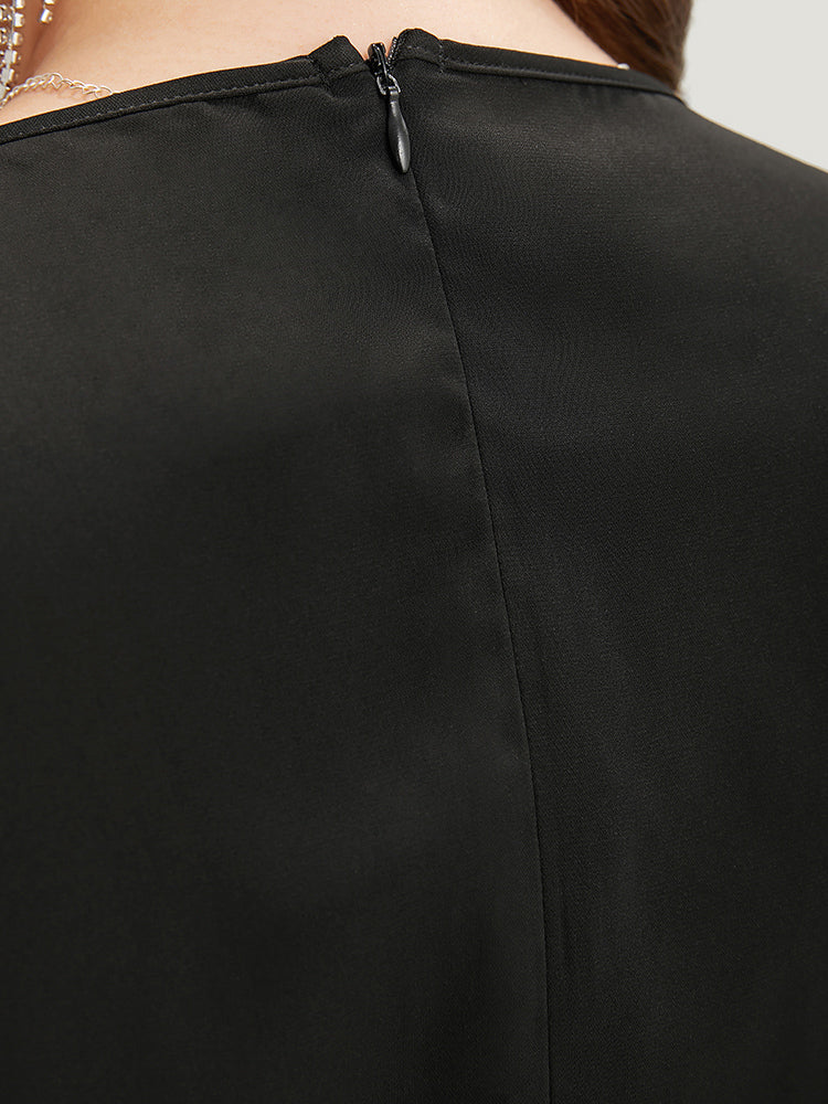 Sequin Surplice Neck Ruffle Trim Zipper Dress