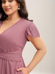 Flutter Sleeve Lace Stretchy Waist Midi Dress