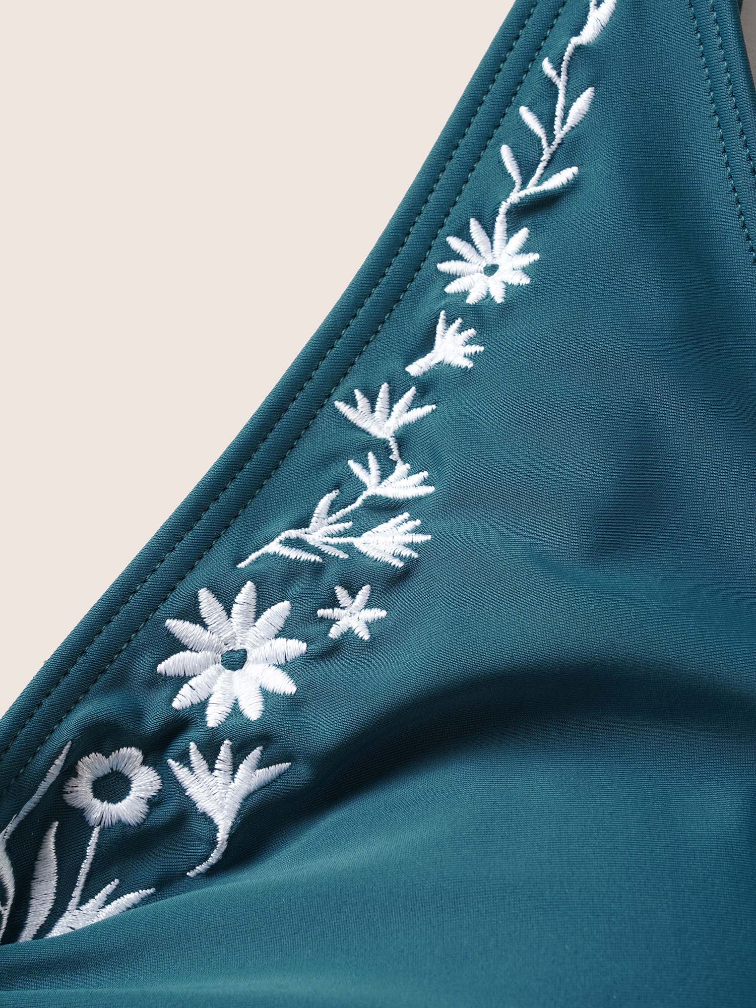 Floral Embroidered Knot Ruched Swim Top