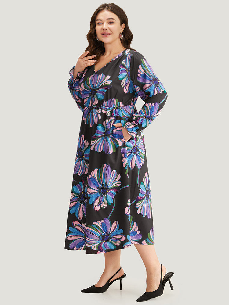 Floral Print Flutter Trim Dress