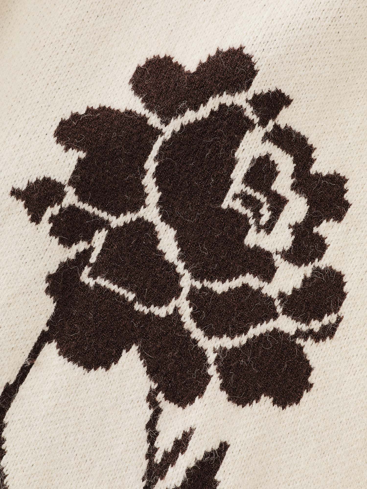 Floral Jacquard Hooded Contrast Knit Cardigan