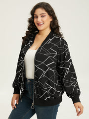 Halloween Geometric Graphic Pocket Zipper Elastic Cuffs Jacket