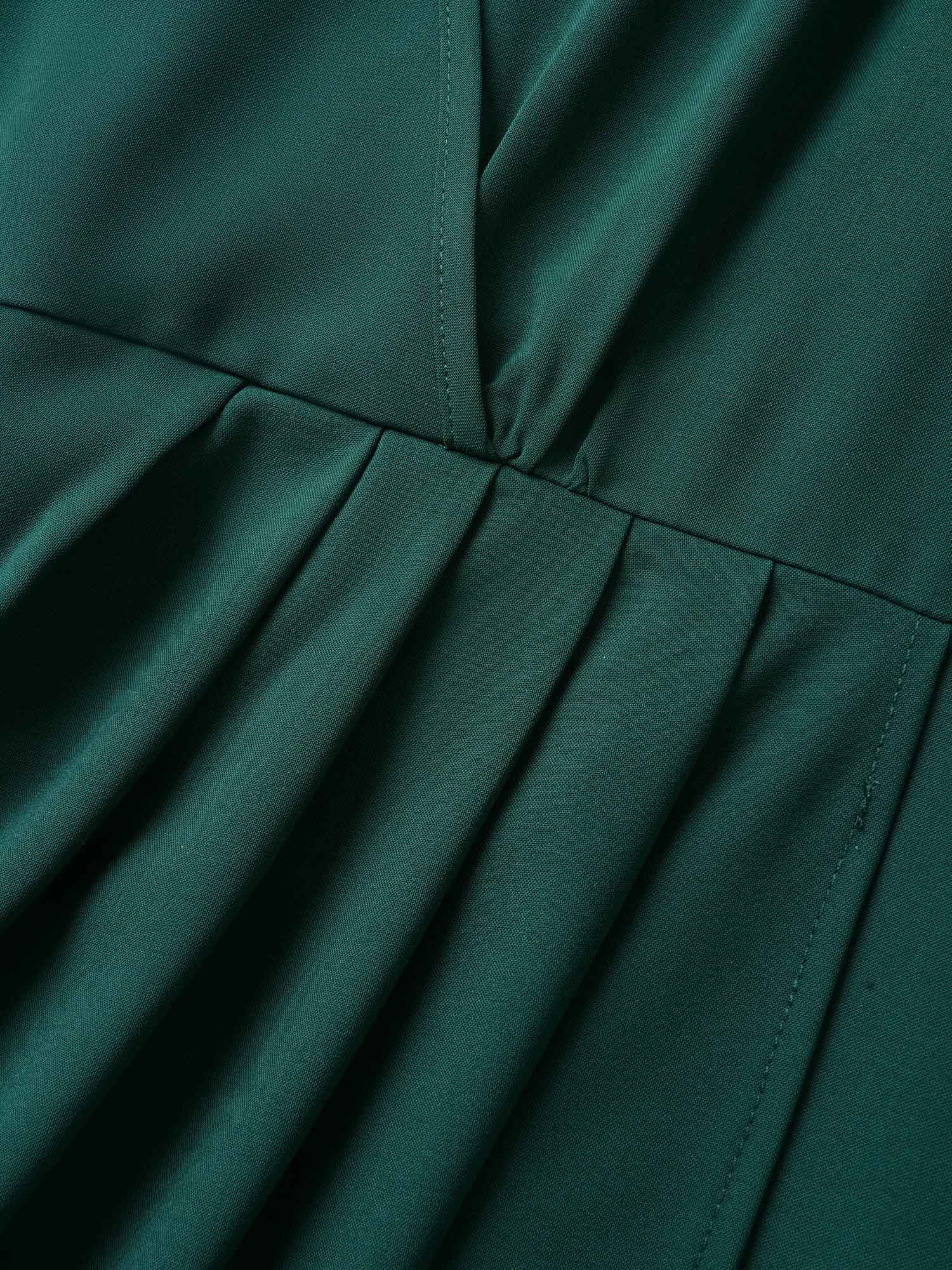 Solid Pleated Ruffle Sleeve Wrap Hem Dress