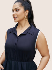 Shirt Collar Contrast Trim Button Up Dress