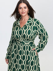 Geometric Print Rayon Belted Maxi Dress