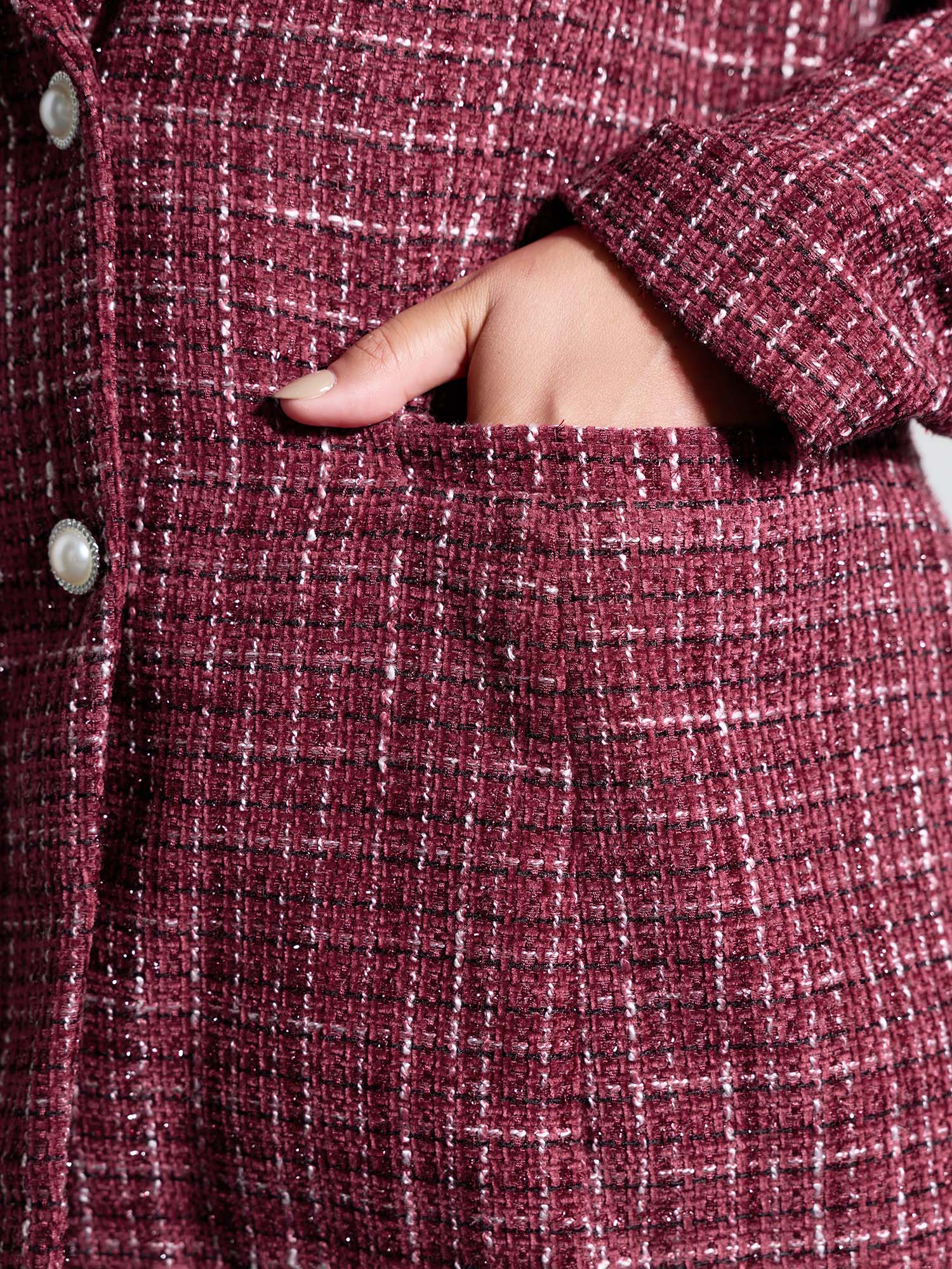 Tweed Brooch Waist-Defining Blazer