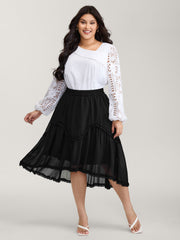 Ruffled Trim Sheer Midi Skirt