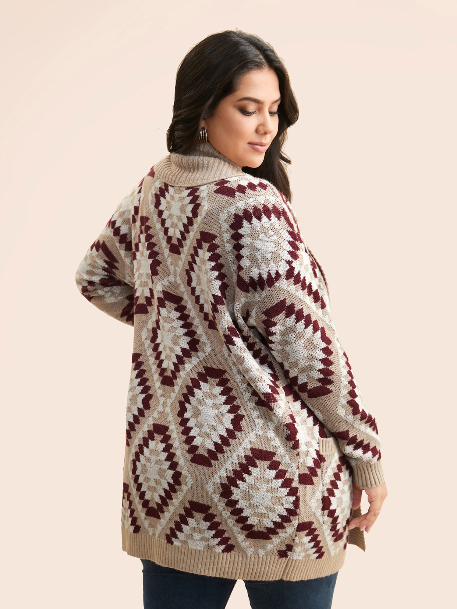 Bandana Geometric Lapel Collar Cardigan