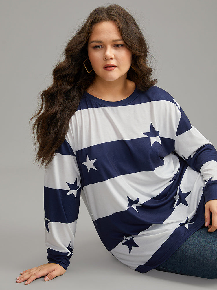 Striped & Star Contrast Crew Neck T-shirt