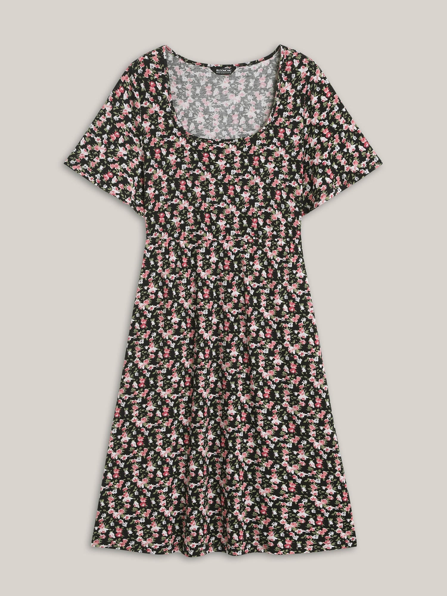 Floral Print Square Neck Straight-Fit Midi Dress