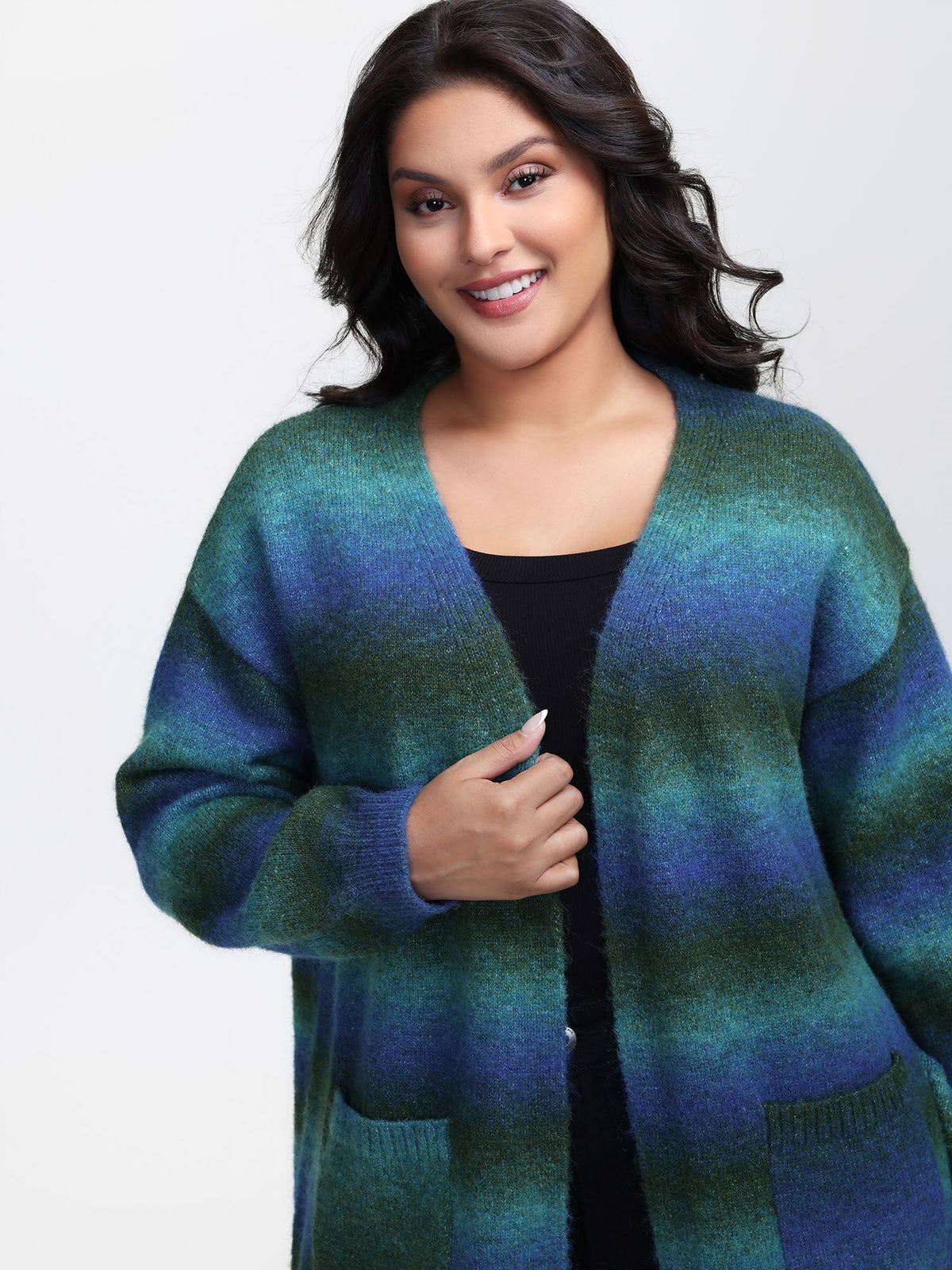 Heather Pockets Open-Front Knit Cardigan