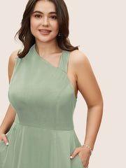 Solid Asymmetrical Neck Split Hem Dress