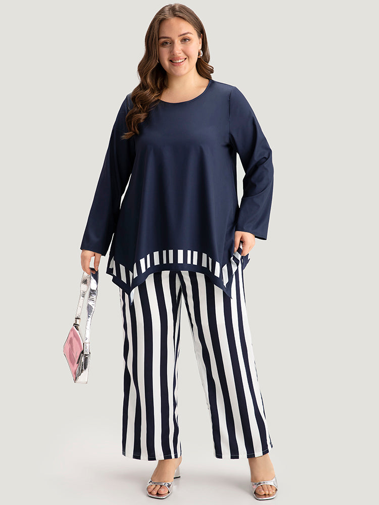 Striped Print Elastic Waist Woven Pants