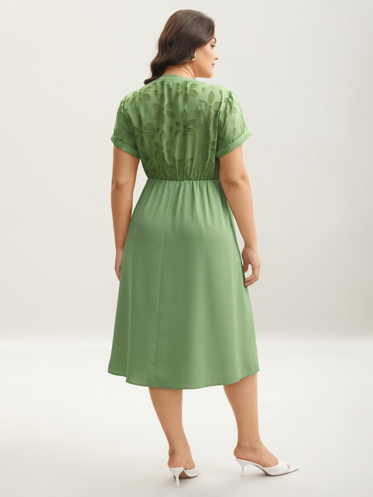 Sheer Back Textured Cut-Out Midi Dress