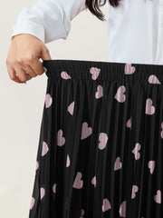 Heart Mesh Pleated Maxi Skirt