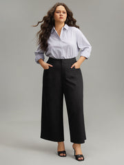 Solid Button Detail Wide Leg Pants