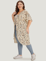 Allover Print Open Front Dolman Sleeve Kimono