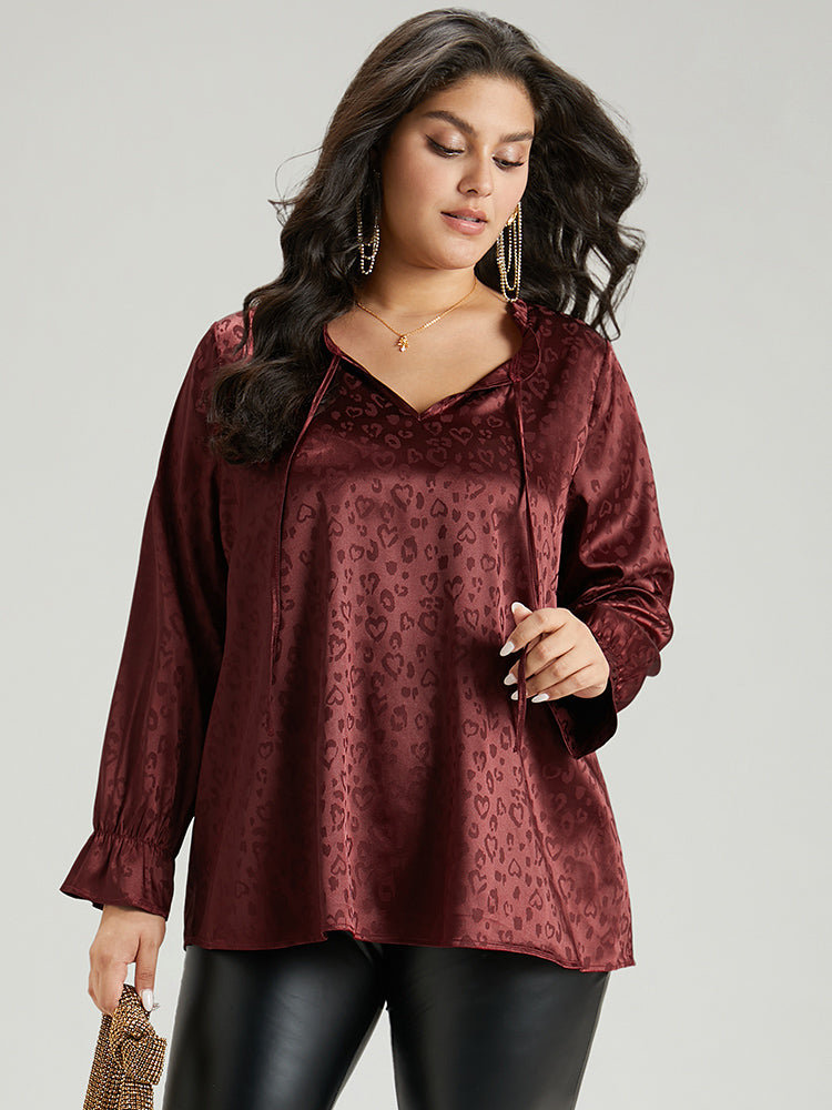 Solid Knot Neck Frill Trim Flutter Sleeve Blouse