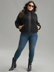 Solid Patchwork Button Up Pocket Zipper Jacket