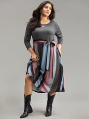 Striped Contrast Patchwork Belted Dress
