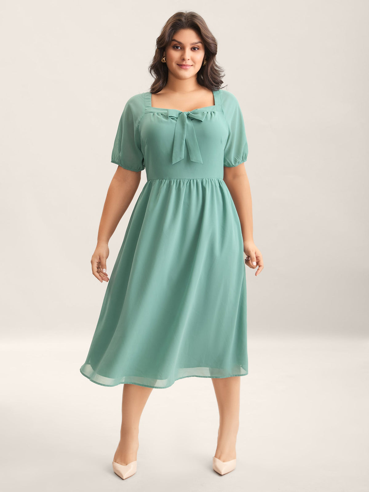 Chiffon Ribbon Collar Waist-Cinched Dress