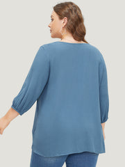 Plain Button Up Gathered Lantern Sleeve Blouse