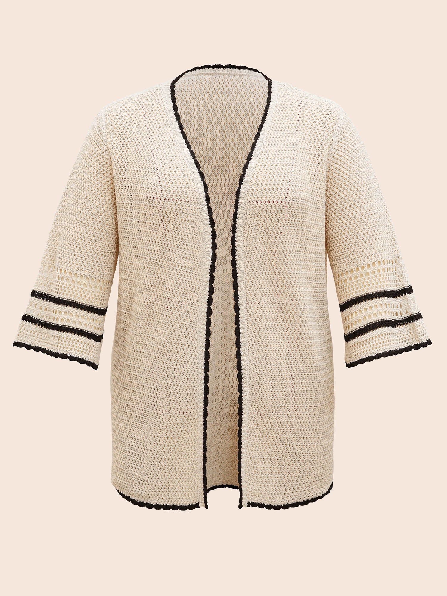 Solid Contrast Trim Bell Sleeve Cardigan