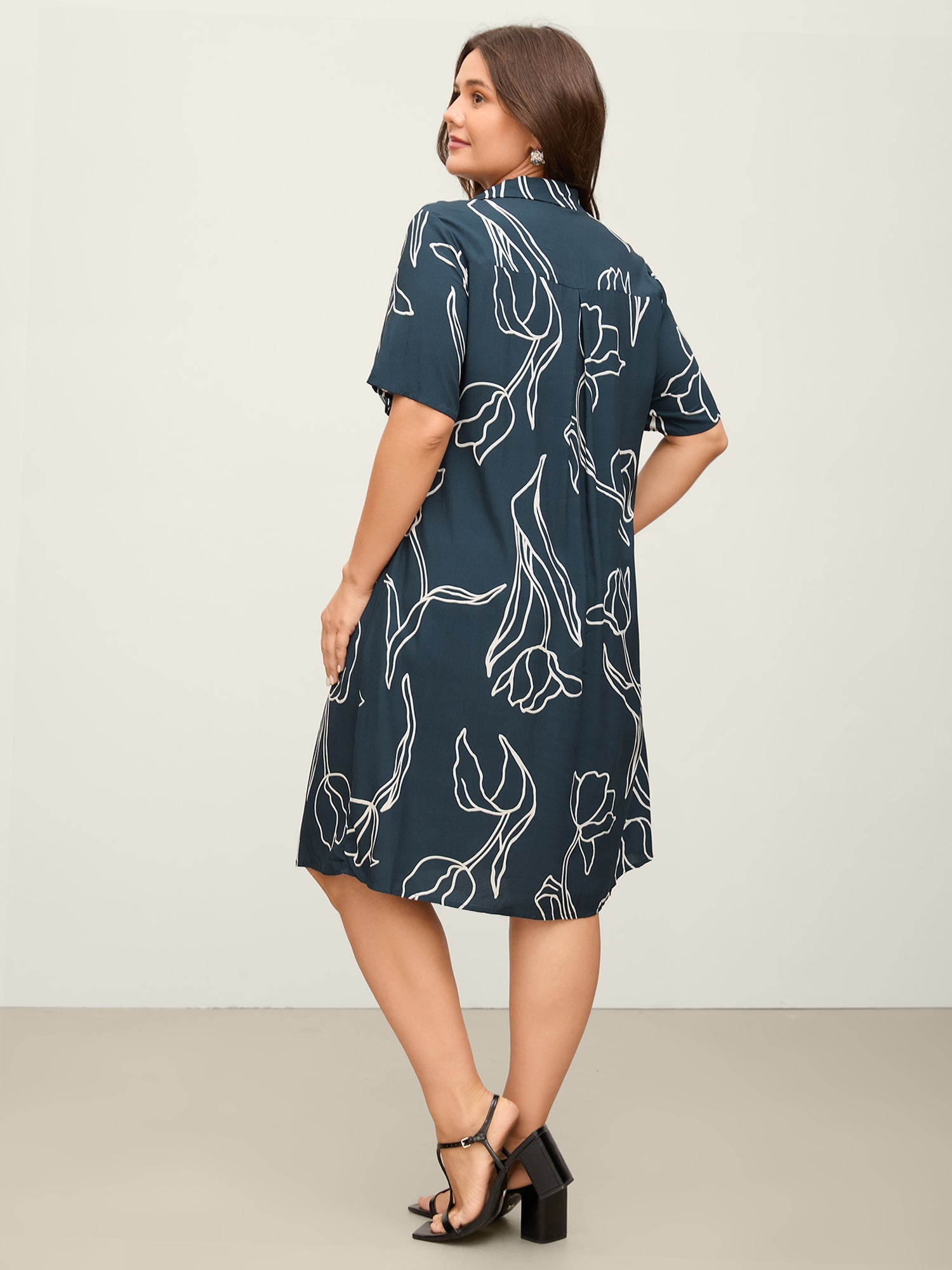 Floral Print Cinched Flared Knee-Length Dress