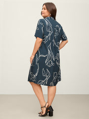 Floral Print Cinched Flared Knee-Length Dress