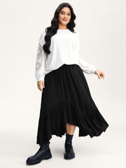 Shirred Wide Waistband Asymmetrical Skirt