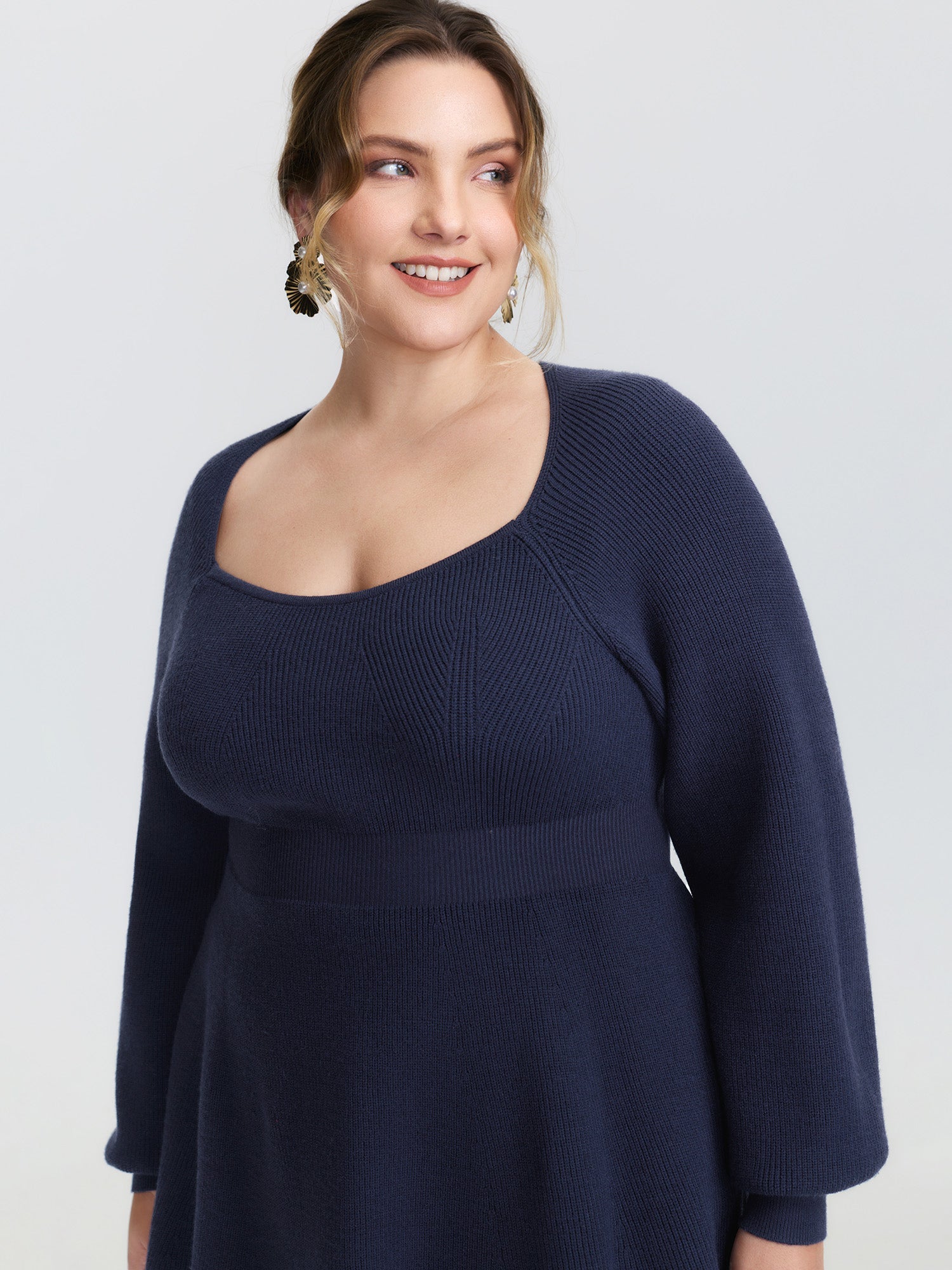 Scoop Neck Cinched-Waist Textured Pullover