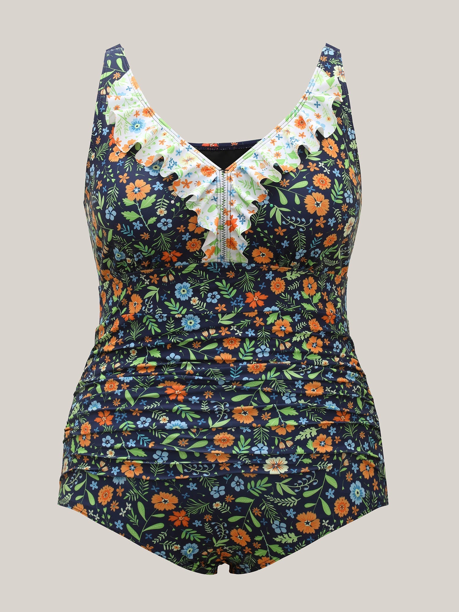 Floral Print Ruffled Lace One-Piece Swimsuit